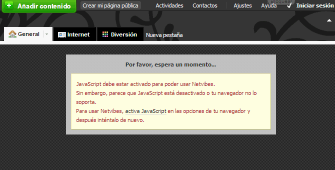 Ejemplo de página compleja con JavaScript desactivado